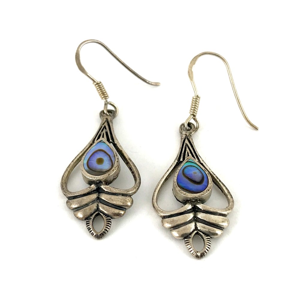 Sterling Silver 925 Vintage Abalone Shell Dangle Earrings